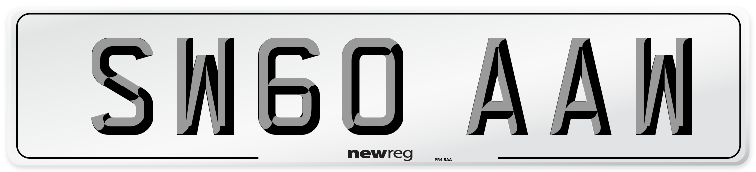 SW60 AAW Number Plate from New Reg